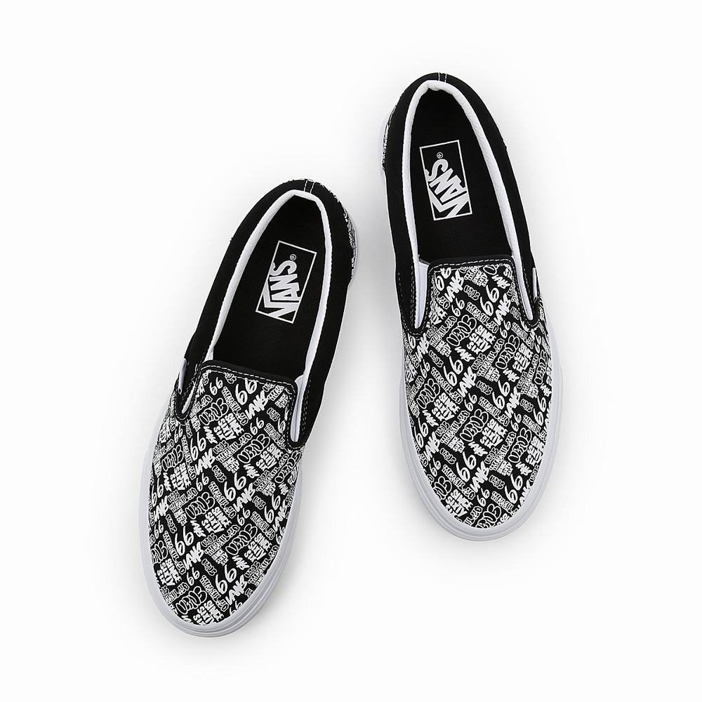 Zapatos Slip On Vans Classic Mujer Negras/Blancas | GAJ698451