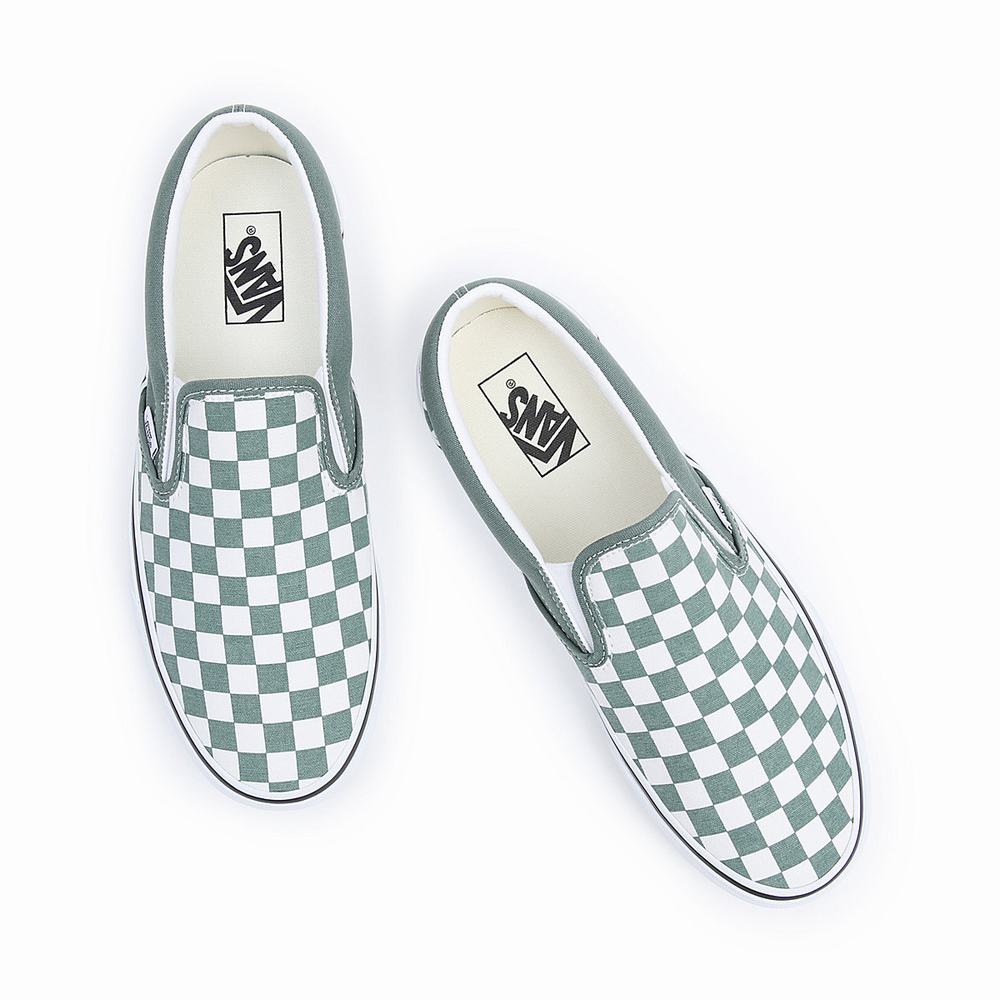 Zapatos Slip On Vans Classic Mujer Verde/Blancas | YGJ069174