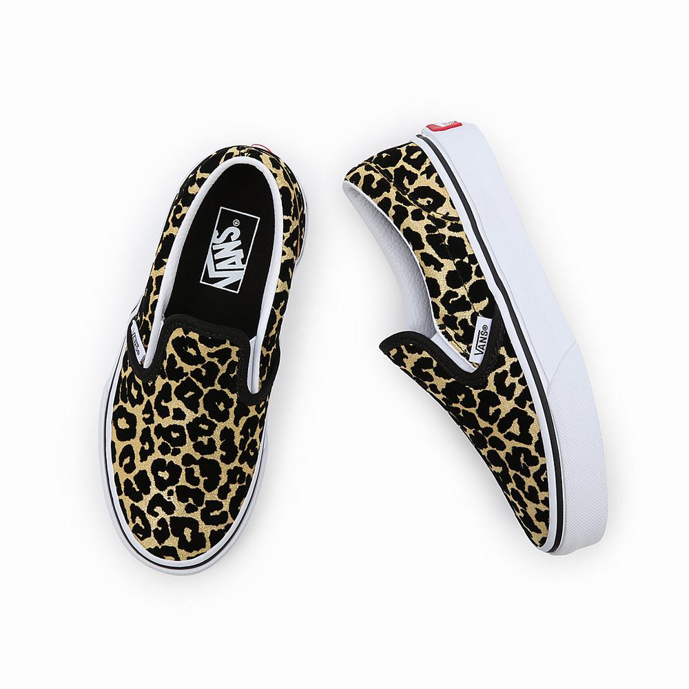 Zapatos Slip On Vans Flocked Leopard Classic (4-8 years) Niños Negras/Doradas | OLC865294