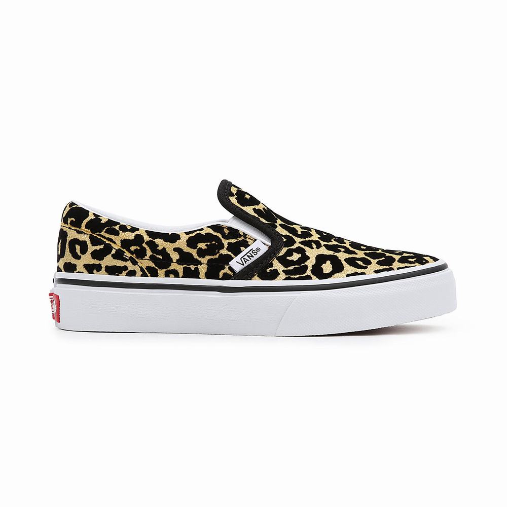 Zapatos Slip On Vans Flocked Leopard Classic (4-8 years) Niños Negras/Doradas | OLC865294