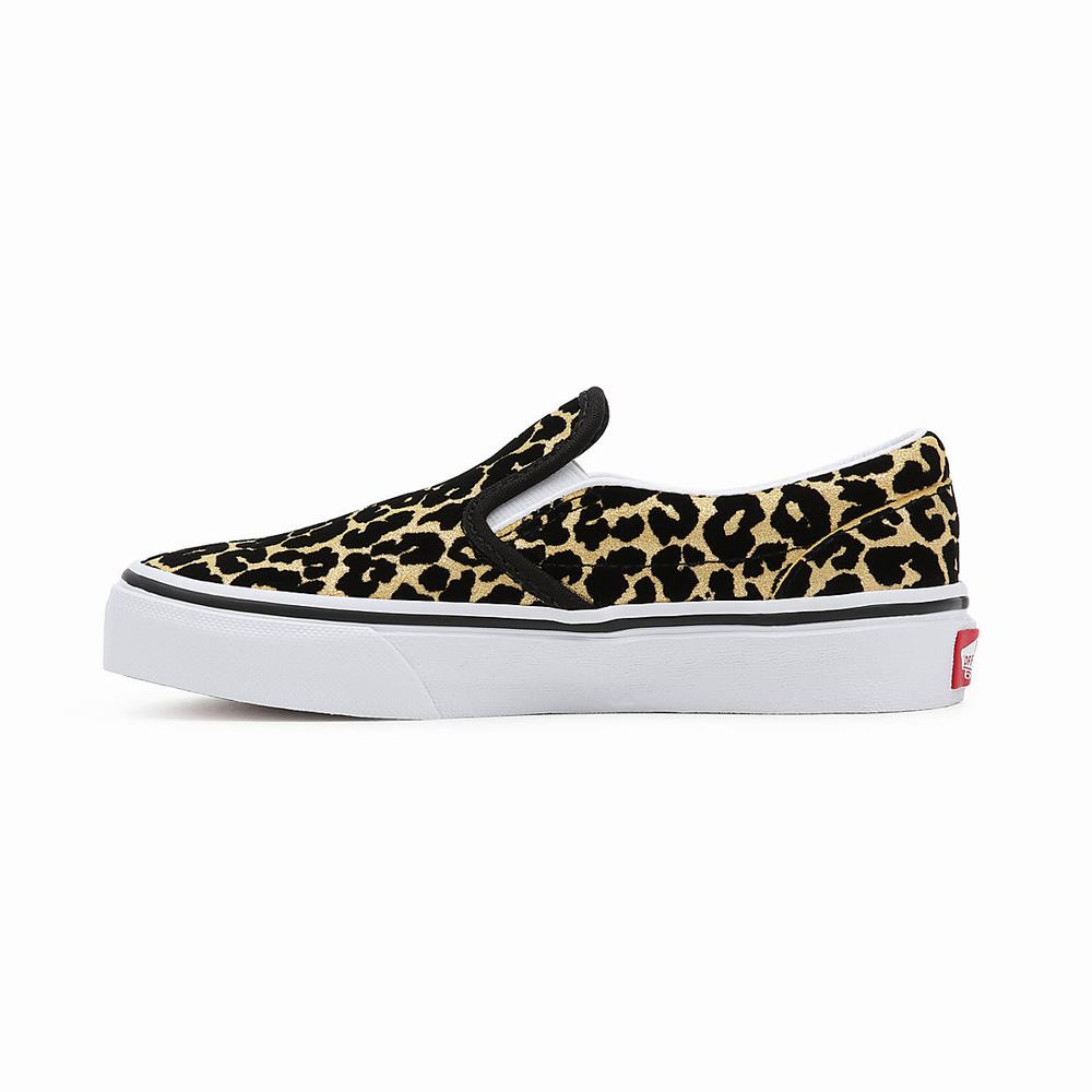 Zapatos Slip On Vans Flocked Leopard Classic (4-8 years) Niños Negras/Doradas | OLC865294