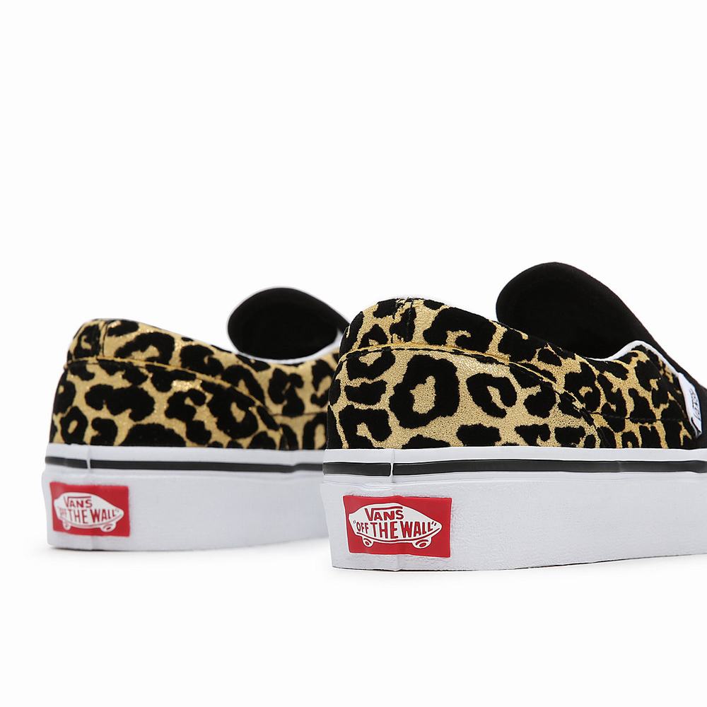 Zapatos Slip On Vans Flocked Leopard Classic (4-8 years) Niños Negras/Doradas | OLC865294