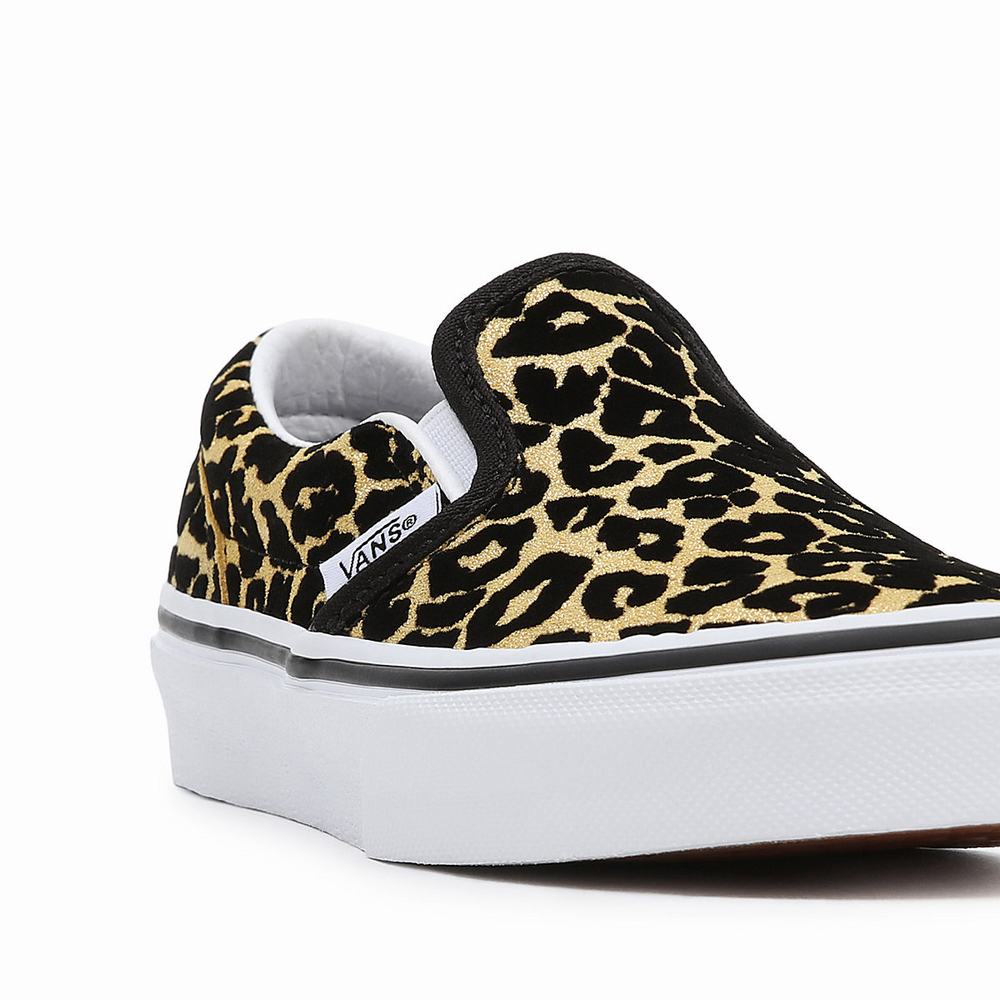 Zapatos Slip On Vans Flocked Leopard Classic (4-8 years) Niños Negras/Doradas | OLC865294