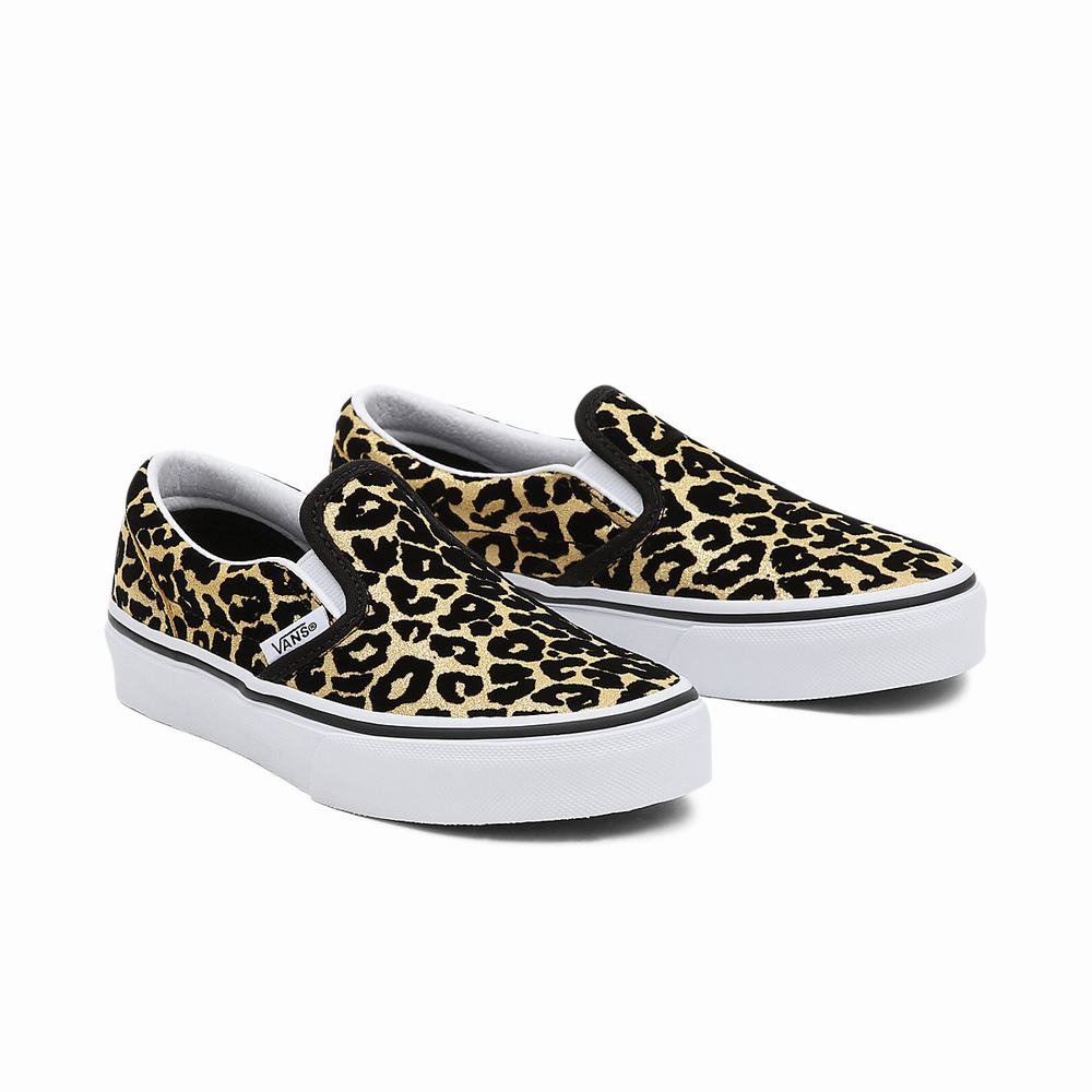 Zapatos Slip On Vans Flocked Leopard Classic (4-8 years) Niños Negras/Doradas | OLC865294