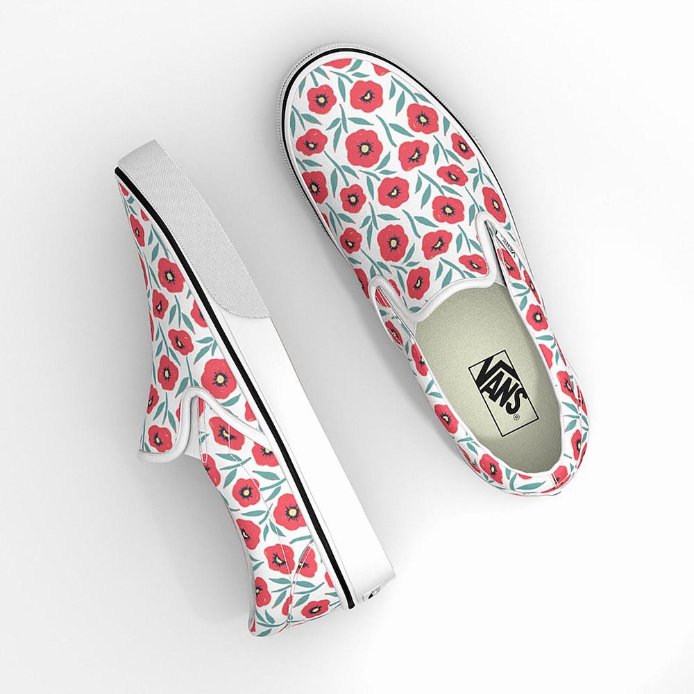 Zapatos Slip On Vans Flowers Classic Hombre Blancas | VXL619074