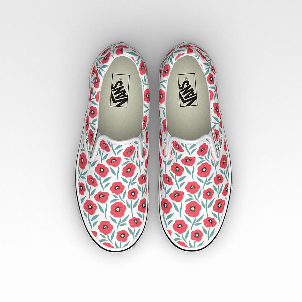 Zapatos Slip On Vans Flowers Classic Hombre Blancas | VXL619074