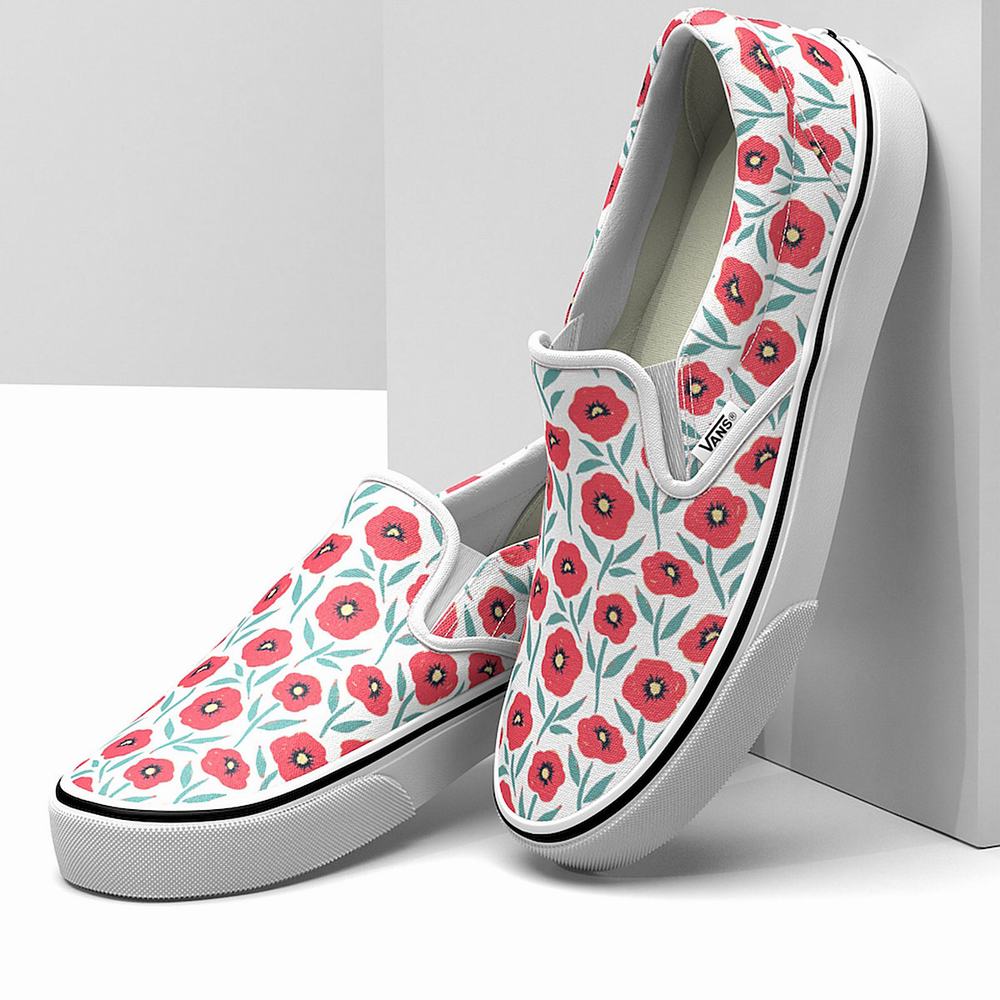 Zapatos Slip On Vans Flowers Classic Mujer Blancas | VQN539706