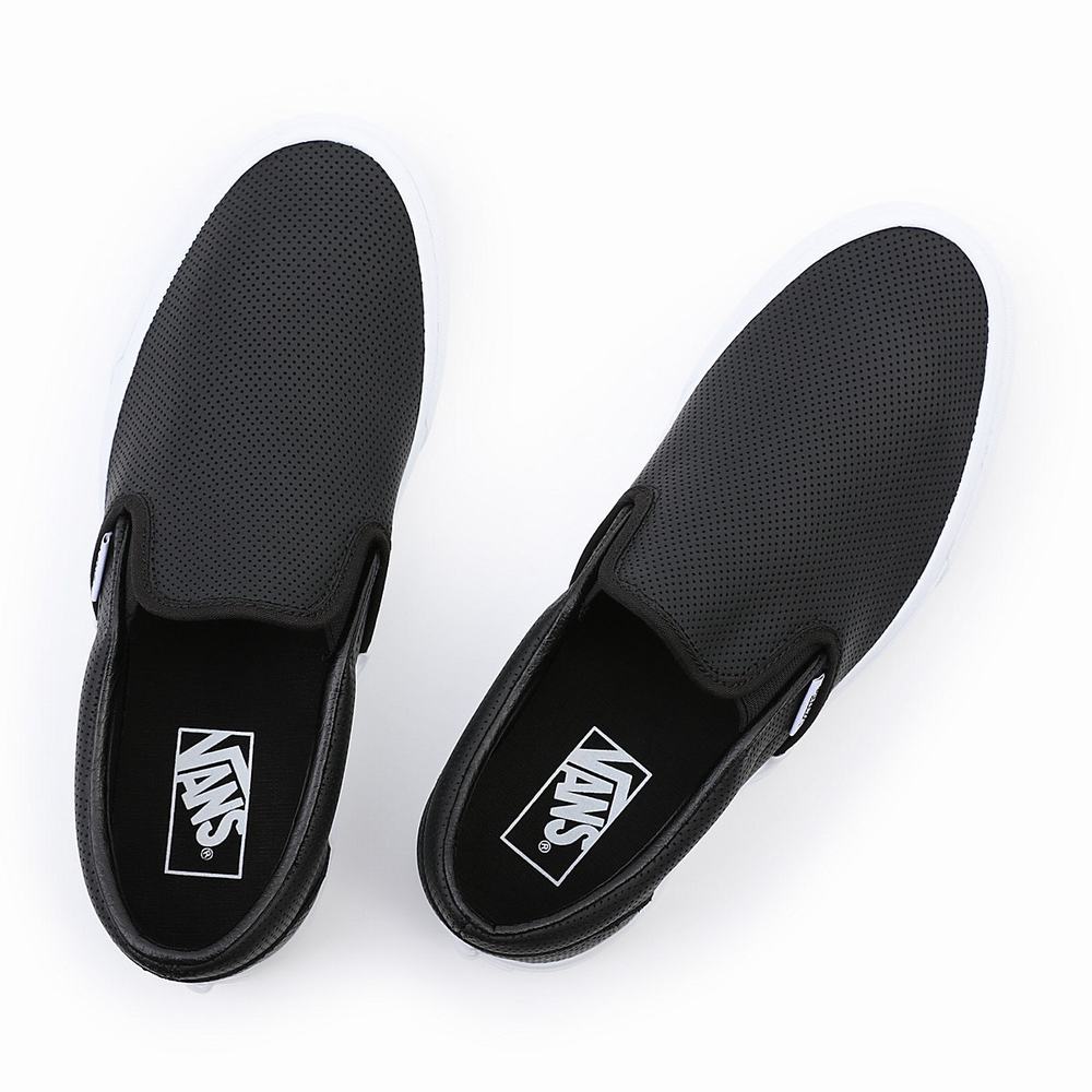 Zapatos Slip On Vans Perf Leather Classic Hombre Negras | ELY348206