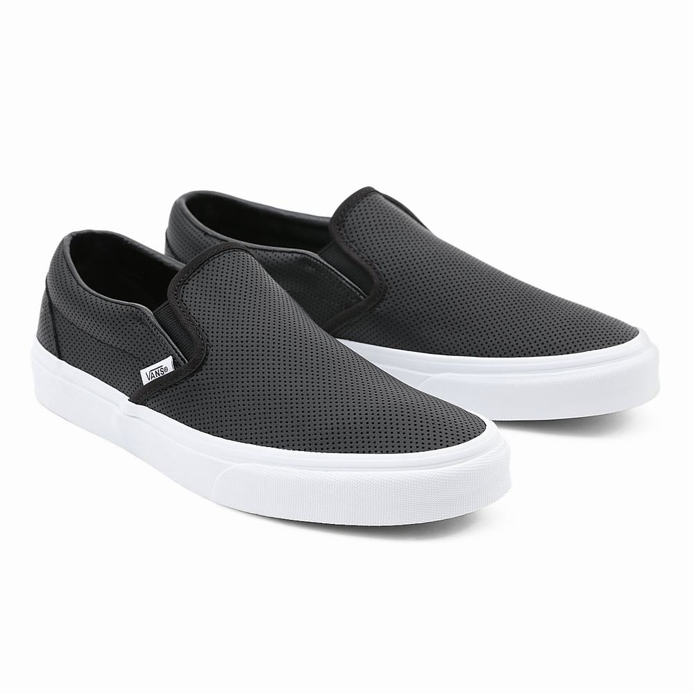 Zapatos Slip On Vans Perf Leather Classic Mujer Negras | HIP534802