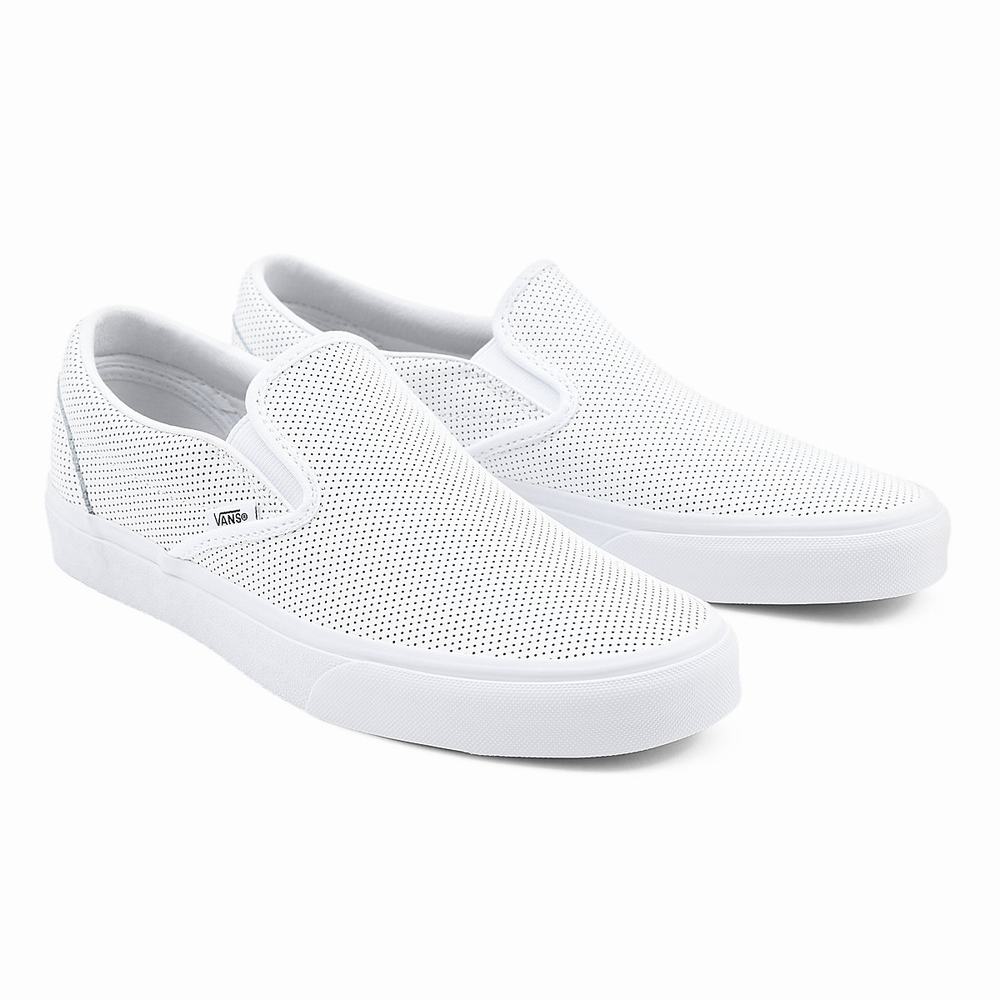 Zapatos Slip On Vans Perf Leather Classic Hombre Blancas | LCP573964