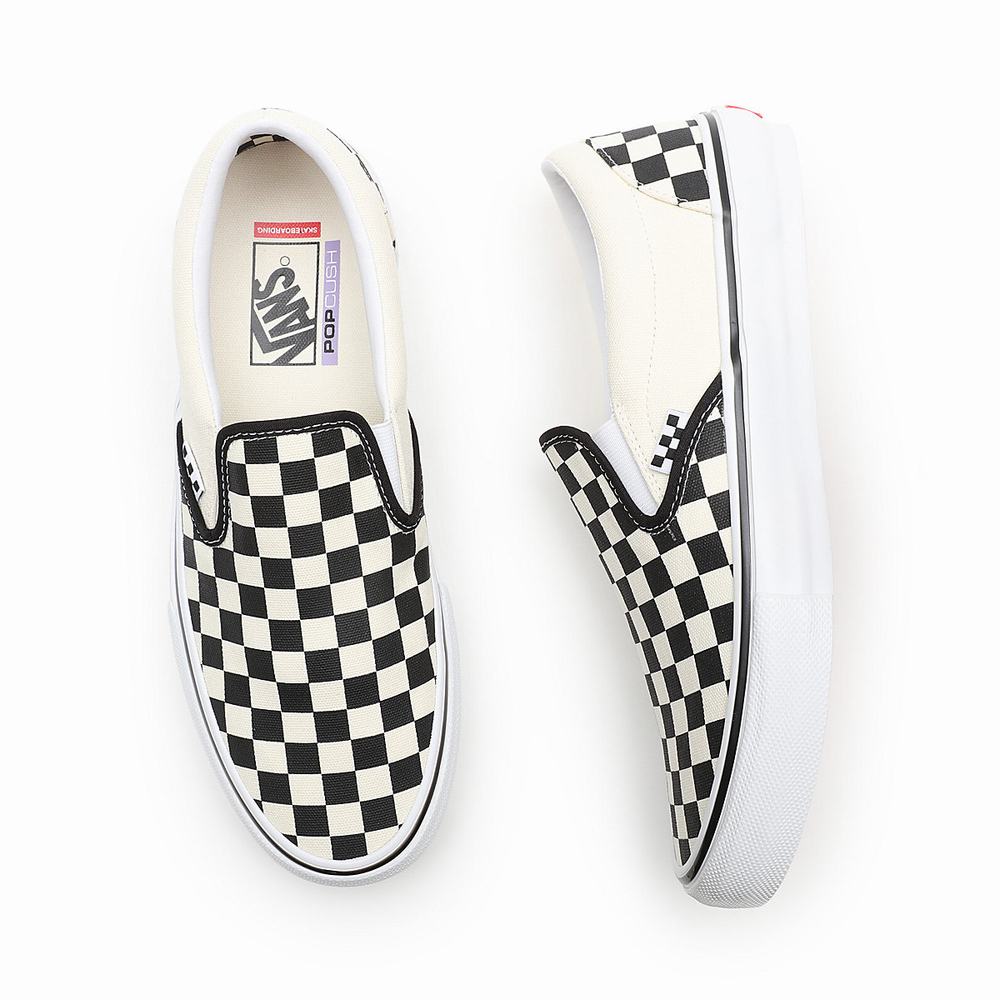 Zapatos Slip On Vans Skate Checkerboard Hombre Blancas | NSW908751