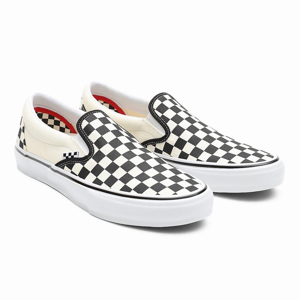 Zapatos Slip On Vans Skate Checkerboard Hombre Blancas | NSW908751