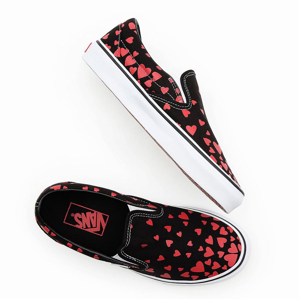 Zapatos Slip On Vans Valentines Hearts Classic Mujer Negras | CZO342605