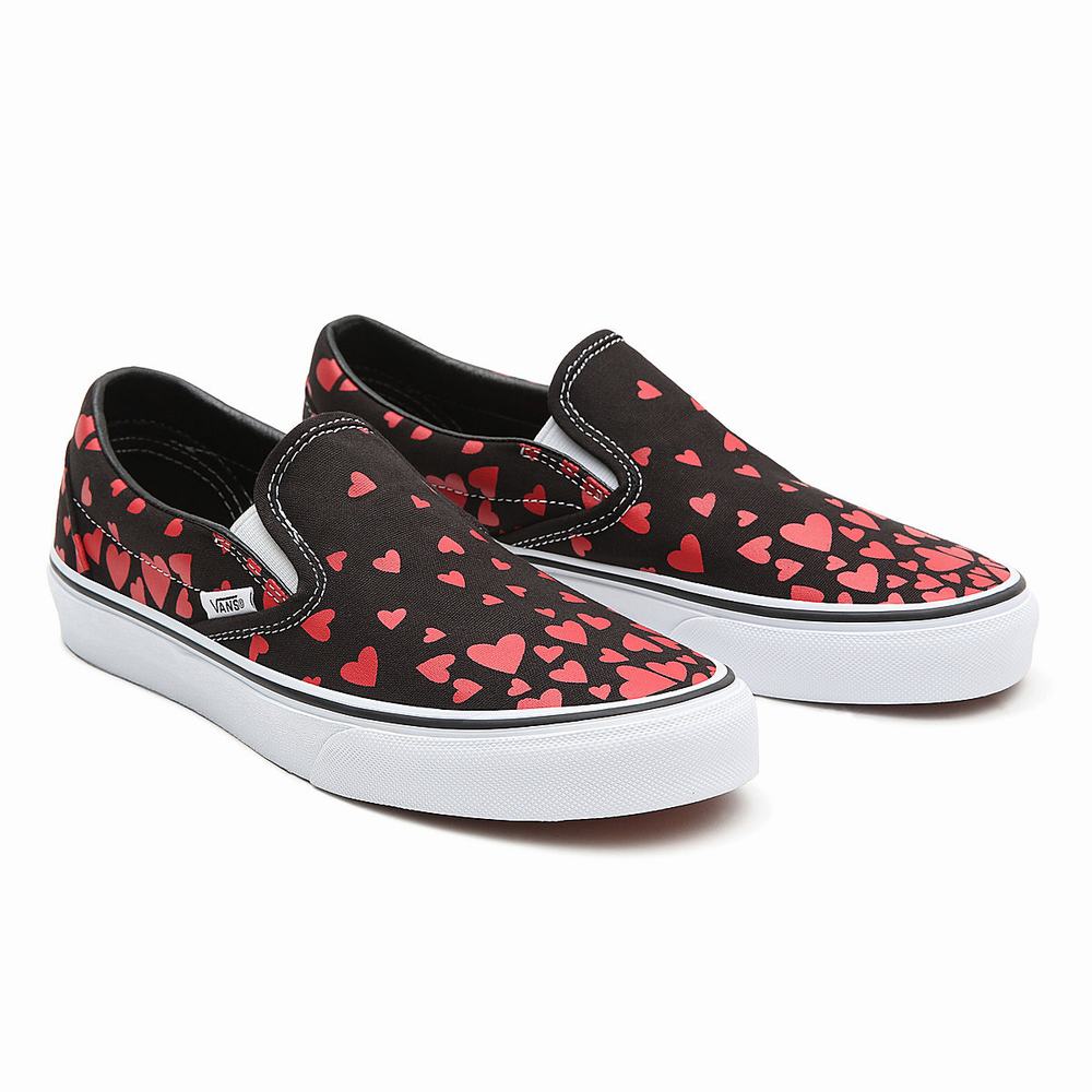 Zapatos Slip On Vans Valentines Hearts Classic Mujer Negras | CZO342605