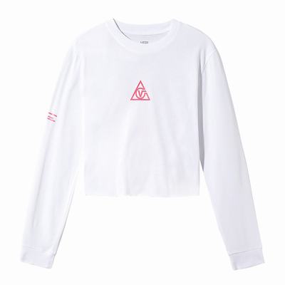 Camiseta Vans 66 Supply Tri Long Sleeve Boyfriend Crop Tee Mujer Blancas | JZB970564