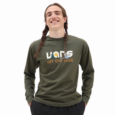 Camiseta Vans Coastal Vintage Long Sleeve Hombre Verde | TQH463018