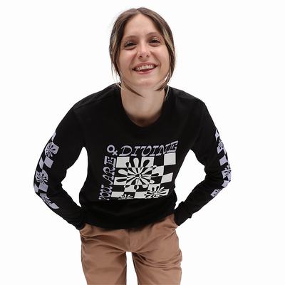 Camiseta Vans Divine Energy Long Sleeve Boyfriend Mujer Negras | DOQ128069