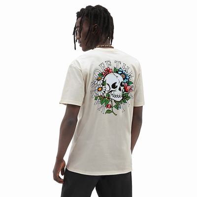 Camiseta Vans Floral Skull Hombre Blancas | HUR680391