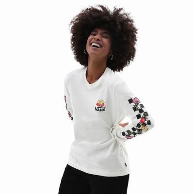 Camiseta Vans Poppy Check Long Sleeve BFF Mujer Blancas | KSF749638