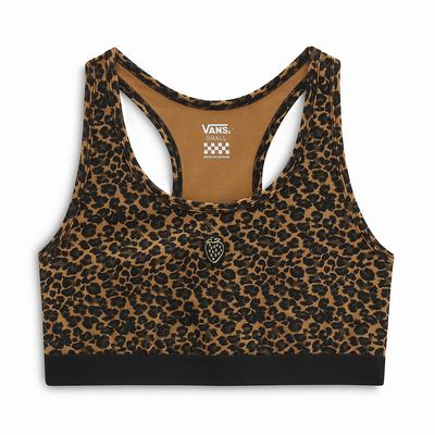 Camiseta Vans Strauberry Leopard Bralette Mujer Negras/Marrones | NDX603581