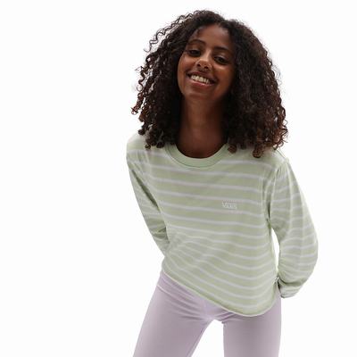 Camiseta Vans Time Off Stripe Long Sleeve Crop Mujer Verde | ABZ137890