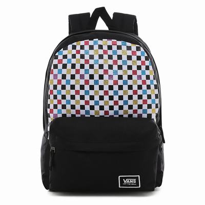 Mochilas Vans Glitter Check Realm Mujer Negras/Multicolor | PBQ915278