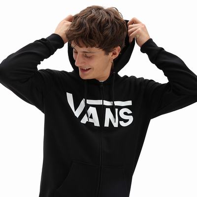 Sudadera Con Capucha Vans Classic Zip Hombre Negras/Blancas | KVZ648325