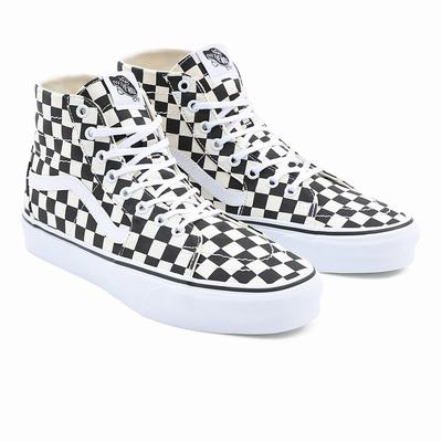 Tenis Botas Vans Checkerboard Sk8-Hi Tapered Mujer Negras/Blancas | TYU752364