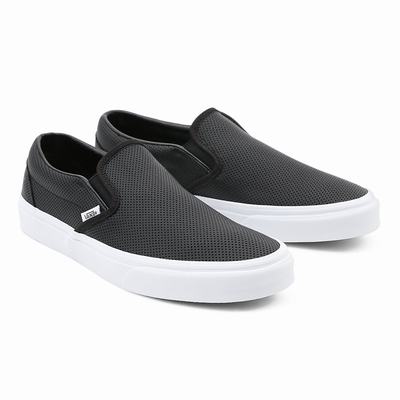 Zapatos Slip On Vans Perf Leather Classic Hombre Negras | ELY348206