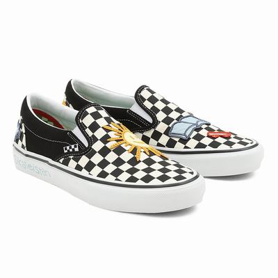 Zapatos Slip On Vans x Skateistan Skate Mujer Negras/Blancas | NKC169548